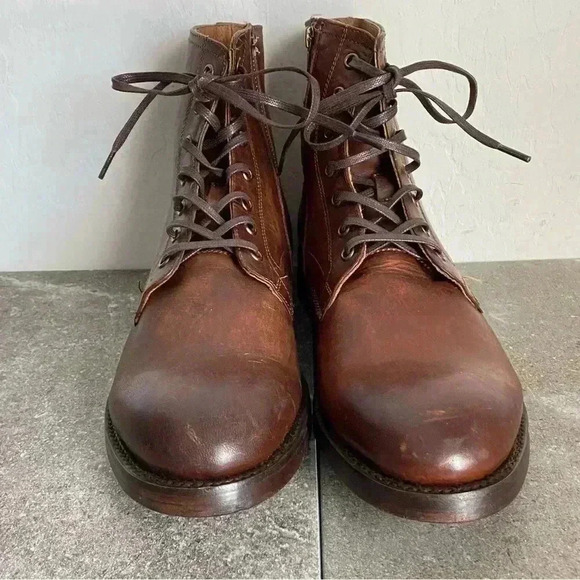 NEW FRYE Bowery Lace Up Side Zip Brown Cognac Leather Boot Men’s Size 10D - Picture 6 of 10